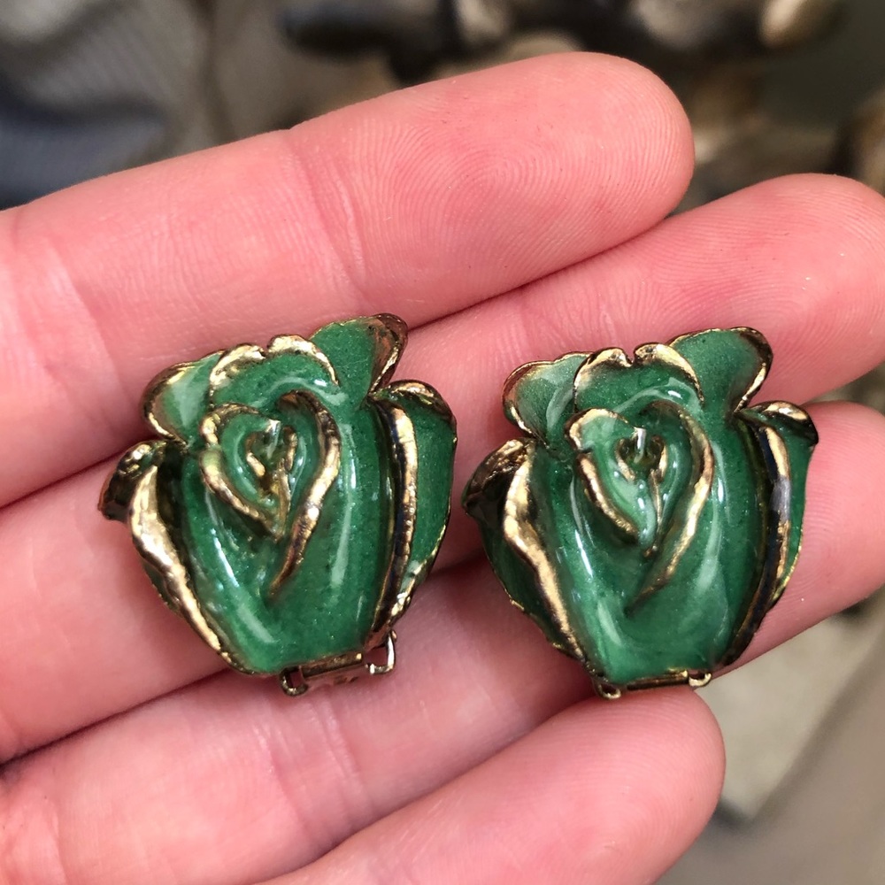 Vintage Green Rose Earrings